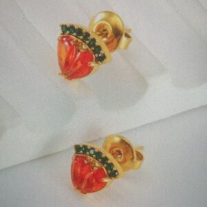 Elegant Gold and Orange Heart Earrings